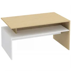 Mesa baja para Salón con Compartimento para Salón Sala de Estar 95x55x50 cm Natural y Blanco - Ogal.Es