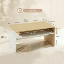 Mesa baja para Salón con Compartimento para Salón Sala de Estar 95x55x50 cm Natural y Blanco - Ogal.Es