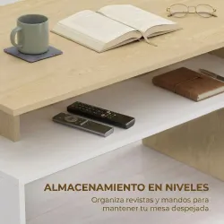 Mesa baja para Salón con Compartimento para Salón Sala de Estar 95x55x50 cm Natural y Blanco - Ogal.Es