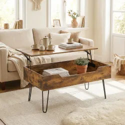 Mesa de Centro con Tapa Elevable Compartimento Oculto Patas de Acero 95x50x40 cm Marrón Rústico - Ogal.Es