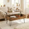 Mesa de Centro con Tapa Elevable Compartimento Oculto Patas de Acero 95x50x40 cm Marrón Rústico - Ogal.Es