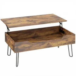 Mesa de Centro con Tapa Elevable Compartimento Oculto Patas de Acero 95x50x40 cm Marrón Rústico - Ogal.Es