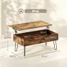 Mesa de Centro con Tapa Elevable Compartimento Oculto Patas de Acero 95x50x40 cm Marrón Rústico - Ogal.Es