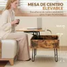 Mesa de Centro con Tapa Elevable Compartimento Oculto Patas de Acero 95x50x40 cm Marrón Rústico - Ogal.Es