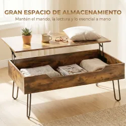 Mesa de Centro con Tapa Elevable Compartimento Oculto Patas de Acero 95x50x40 cm Marrón Rústico - Ogal.Es