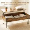 Mesa de Centro con Tapa Elevable Compartimento Oculto Patas de Acero 95x50x40 cm Marrón Rústico - Ogal.Es
