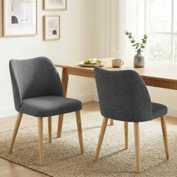 Pack de 2 Sillas de Cocina Nórdicas Tapizadas de Lino Respaldo Curvo Asiento Acolchado Patas de Madera Gris Claro - Ogal.Es