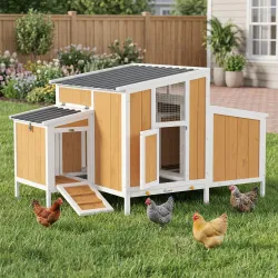 Gallinero para Exterior de Madera 145x90x92 cm para 2-4 Gallinas con Nido Casa Lateral Bandeja Extraíble Amarillo - Ogal.Es