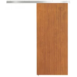 Puerta Corredera con Herrajes 90x210 cm con Rodillo Riel de Aluminio Guía de Suelo Marrón - Ogal.Es