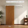 Puerta Corredera con Herrajes 90x210 cm con Rodillo Riel de Aluminio Guía de Suelo Marrón - Ogal.Es