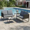 Conjunto Jardín Exterior de 4 Piezas con 2 Sofás 2 Plazas 2 Mesas de Vidrio Cojines Fundas Extraíbles y Bolsillo... - Ogal.Es