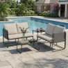 Conjunto Jardín Exterior de 4 Piezas con 2 Sofás 2 Plazas 2 Mesas de Vidrio Cojines Fundas Extraíbles y Bolsillo... - Ogal.Es