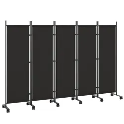 Biombo Plegable de 5 Paneles con 12 Ruedas 252x170 cm Biombo Separador de Ambientes Montaje Personalizado Negro - Ogal.Es