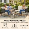 Conjunto Jardín Exterior de 4 Piezas con 2 Sofás 2 Plazas 2 Mesas de Vidrio Cojines Fundas Extraíbles y Bolsillo... - Ogal.Es