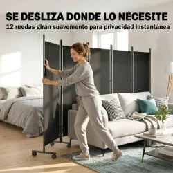 Biombo Plegable de 5 Paneles con 12 Ruedas 252x170 cm Biombo Separador de Ambientes Montaje Personalizado Negro - Ogal.Es