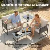 Conjunto Jardín Exterior de 4 Piezas con 2 Sofás 2 Plazas 2 Mesas de Vidrio Cojines Fundas Extraíbles y Bolsillo... - Ogal.Es