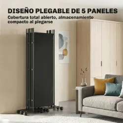 Biombo Plegable de 5 Paneles con 12 Ruedas 252x170 cm Biombo Separador de Ambientes Montaje Personalizado Negro - Ogal.Es