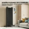 Biombo Plegable de 5 Paneles con 12 Ruedas 252x170 cm Biombo Separador de Ambientes Montaje Personalizado Negro - Ogal.Es