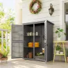 Armario de Jardín 0,83 m² 127x65x168 cm con 2 Puertas de Persiana 2 Estantes 2 Asas y Techo Impermeable Gris - Ogal.Es