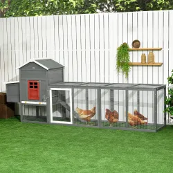 Gallinero para Exterior Grande de Madera 300x66x116 cm con Nido Corral Bandeja Extraíble Techo Asfáltico Rampa Gris - Ogal.Es