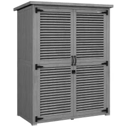 Armario de Jardín 0,83 m² 127x65x168 cm con 2 Puertas de Persiana 2 Estantes 2 Asas y Techo Impermeable Gris - Ogal.Es