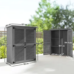 Armario de Jardín 0,83 m² 127x65x168 cm con 2 Puertas de Persiana 2 Estantes 2 Asas y Techo Impermeable Gris - Ogal.Es