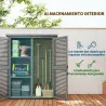 Armario de Jardín 0,83 m² 127x65x168 cm con 2 Puertas de Persiana 2 Estantes 2 Asas y Techo Impermeable Gris - Ogal.Es