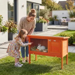 Conejera de Madera Jaula para Conejos Medianos con Techo Asfáltico Abatible Bandeja Extraíble Puerta Naranja - Ogal.Es