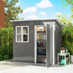 Caseta de Jardín 221x133x190 cm Cobertizo de Exterior Metálico para Almacenamiento de Herramientas Gris Oscuro - Ogal.Es