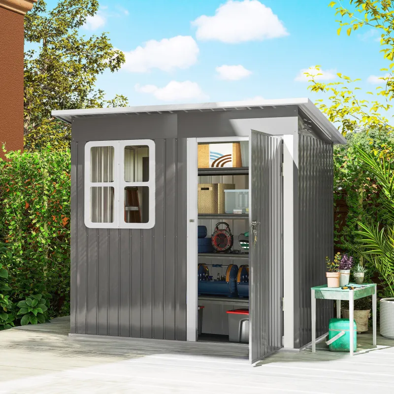 Caseta de Jardín 221x133x190 cm Cobertizo de Exterior Metálico para Almacenamiento de Herramientas Gris Oscuro - Ogal.Es