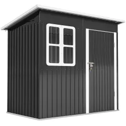 Caseta de Jardín 221x133x190 cm Cobertizo de Exterior Metálico para Almacenamiento de Herramientas Gris Oscuro - Ogal.Es