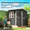 Caseta de Jardín 221x133x190 cm Cobertizo de Exterior Metálico para Almacenamiento de Herramientas Gris Oscuro - Ogal.Es