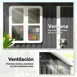 Caseta de Jardín 221x133x190 cm Cobertizo de Exterior Metálico para Almacenamiento de Herramientas Gris Oscuro - Ogal.Es