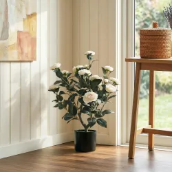 Planta Artificial de Camelia 65cm Árbol Artificial en Maceta con Flores de Seda Realistas 116 Hojas Efecto Musgo... - Ogal.Es