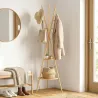 Perchero de Pie de Bambú Perchero para Ropa con 2 Estantes y 9 Ganchos Diseño Elegante 58,5x58,5x176 cm Natural - Ogal.Es