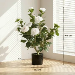 Planta Artificial de Camelia 65cm Árbol Artificial en Maceta con Flores de Seda Realistas 116 Hojas Efecto Musgo... - Ogal.Es