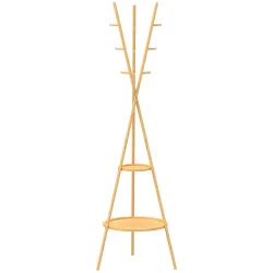 Perchero de Pie de Bambú Perchero para Ropa con 2 Estantes y 9 Ganchos Diseño Elegante 58,5x58,5x176 cm Natural - Ogal.Es