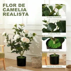 Planta Artificial de Camelia 65cm Árbol Artificial en Maceta con Flores de Seda Realistas 116 Hojas Efecto Musgo... - Ogal.Es