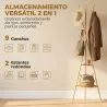 Perchero de Pie de Bambú Perchero para Ropa con 2 Estantes y 9 Ganchos Diseño Elegante 58,5x58,5x176 cm Natural - Ogal.Es