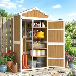 Caseta de Jardín de Madera 105x55x179 cm Armario para Herramientas con 4 Estantes Techo de Metal Galvanizado Nat... - Ogal.Es