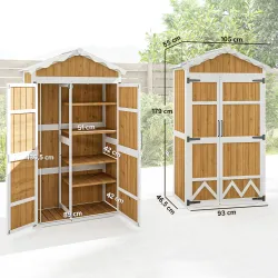 Caseta de Jardín de Madera 105x55x179 cm Armario para Herramientas con 4 Estantes Techo de Metal Galvanizado Nat... - Ogal.Es