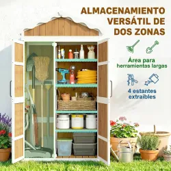 Caseta de Jardín de Madera 105x55x179 cm Armario para Herramientas con 4 Estantes Techo de Metal Galvanizado Nat... - Ogal.Es