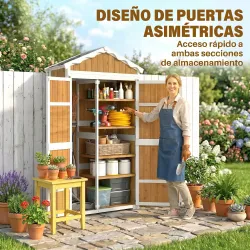Caseta de Jardín de Madera 105x55x179 cm Armario para Herramientas con 4 Estantes Techo de Metal Galvanizado Nat... - Ogal.Es
