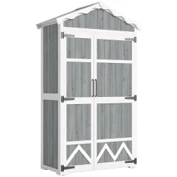 Caseta de Jardín de Madera 105x55x179 cm Armario para Herramientas con 4 Estantes Techo de Metal Galvanizado Gris - Ogal.Es