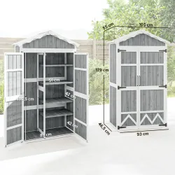 Caseta de Jardín de Madera 105x55x179 cm Armario para Herramientas con 4 Estantes Techo de Metal Galvanizado Gris - Ogal.Es
