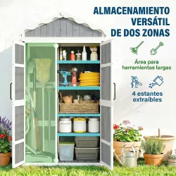Caseta de Jardín de Madera 105x55x179 cm Armario para Herramientas con 4 Estantes Techo de Metal Galvanizado Gris - Ogal.Es