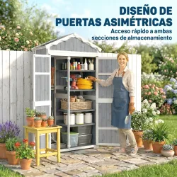 Caseta de Jardín de Madera 105x55x179 cm Armario para Herramientas con 4 Estantes Techo de Metal Galvanizado Gris - Ogal.Es