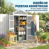 Caseta de Jardín de Madera 105x55x179 cm Armario para Herramientas con 4 Estantes Techo de Metal Galvanizado Gris - Ogal.Es