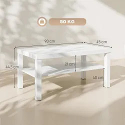 Mesa de Centro Mesa de Café para Salón con Estante Abierto Tablero Grueso para Salón Oficina 90x45x44,5 cm Blanco - Ogal.Es