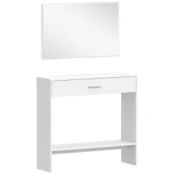 Recibidor de Entrada con Espejo Cajón y Estante Mueble de Recibidor para Pasillo 91,5x27,9x85,5 cm Blanco - Ogal.Es